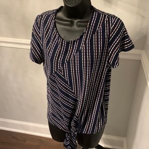 ACOS&A Navy Striped Tie Front Top Size M